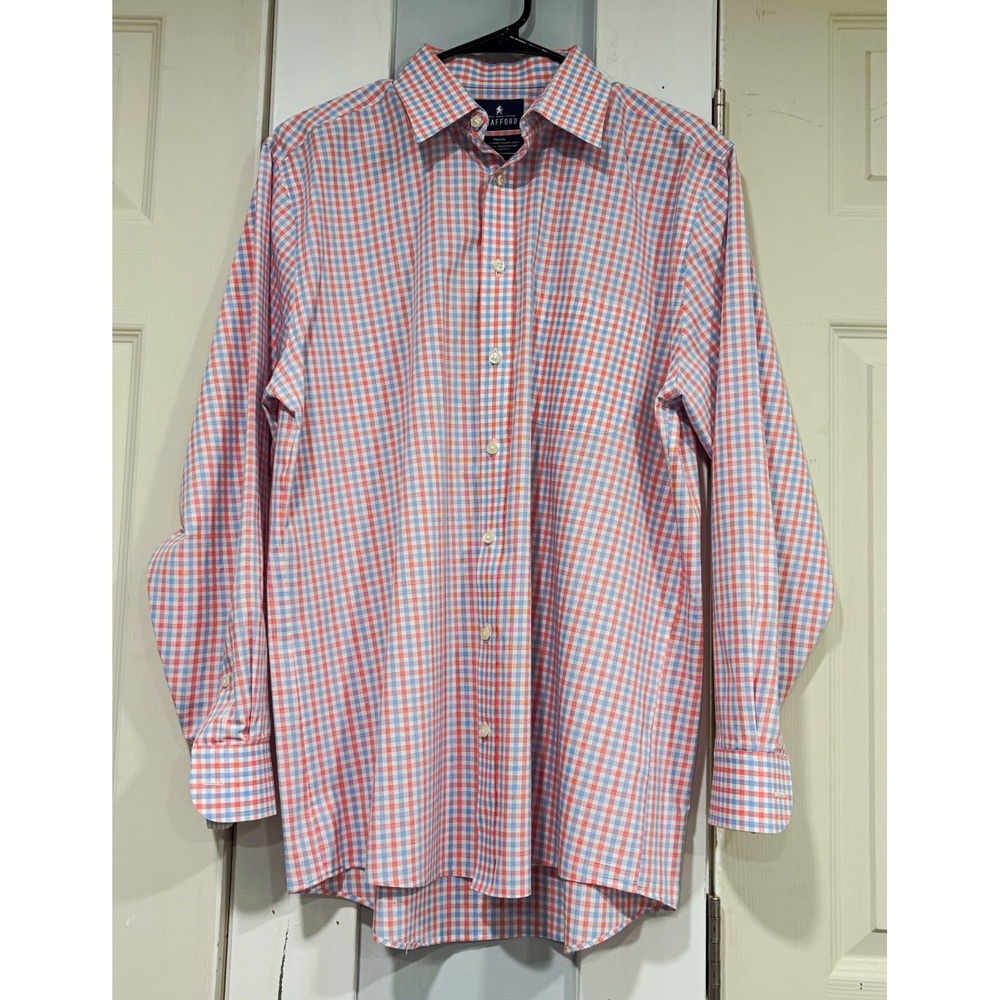 Stafford Travel Performance Men's Dress Shirt 16 34-35 Pink Blue Check